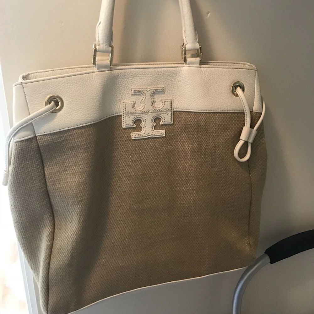 Tory Burch cream and light khaki purse.